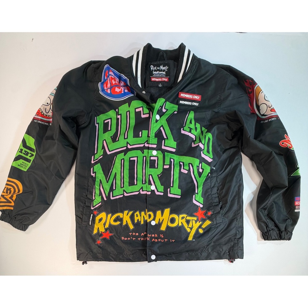 Members Only Rick and Morty Windbreaker Jacket Black Graphic Coach Jacket Small